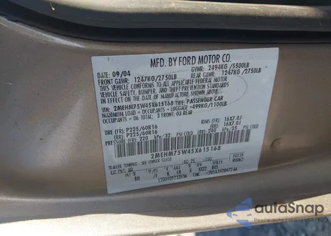 2005 Mercury Grand Marquis Ls/Lse из США, поврежденный, VIN 2MEHM75W45X615168